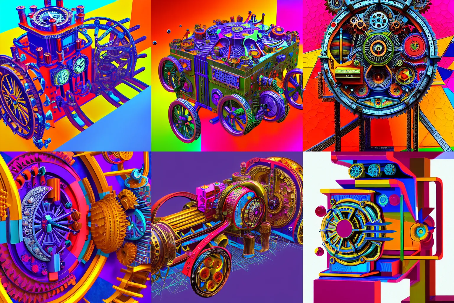 Prompt: a complicated time machine with sprockets and springs, high detail, intricate abstract, cubism, bright colors, vivid colors, hyper detailed, high resolution, artstation