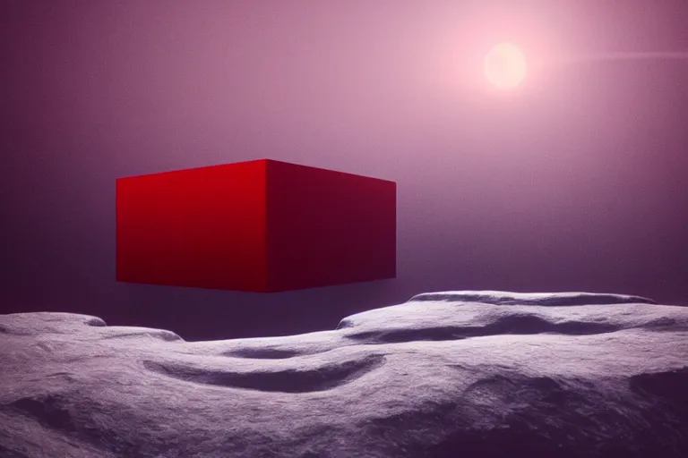 Prompt: a hd render of a surreal frozen landscape, cinematic lighting, by beeple and zdzisław beksinski, red cube of light