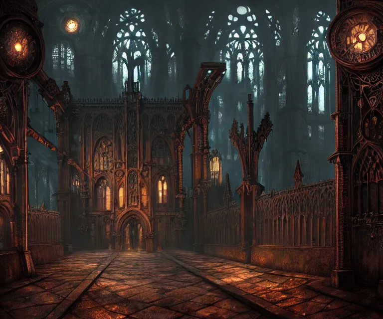 Image similar to steam necropolis, memento mori, gothic, neo - gothic, art nouveau, hyperdetailed copper patina medieval icon, stefan morrell, philippe druillet, ralph mcquarrie, concept art, steampunk, unreal engine, detailed intricate environment, octane render, moody atmospherics, volumetric lighting, ultrasharp, ominous, otherworldly