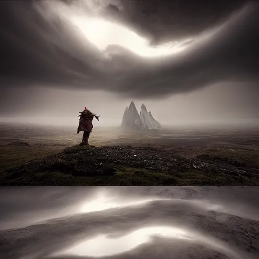 Image similar to colossus by grzegorz rutkowski, atmospheric haze, stormy, tundra, princess in foreground, large scale