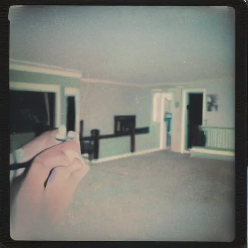 Prompt: polaroid coloured photo of a poltergeist paranormal activities