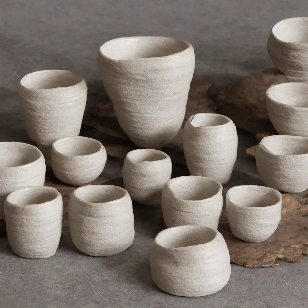 Image similar to wabi - sabi ceramic set on, wheel - thrown