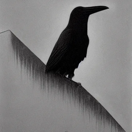 Prompt: raven by Zdzisław Beksiński, oil on canvas