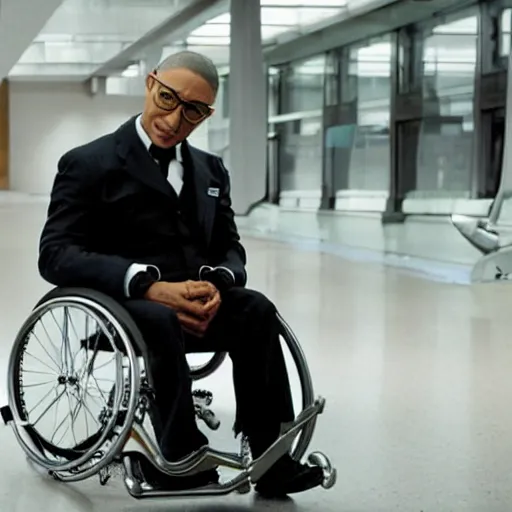 Image similar to Giancarlo Esposito as Professor X. In wheelchair