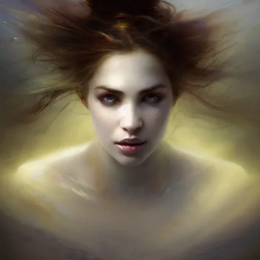 Image similar to dreams of the fae, papery flaking skin, with different colored eyes and flowing hair underwater, three-quarters portrait, intricate, elegant, sharp focus, illustration, highly detailed, digital painting, concept art, matte, by Aleksi Briclot and by Ivan Aivazovsky and by Greg Rutkowski, artgerm, wlop, masterpiece