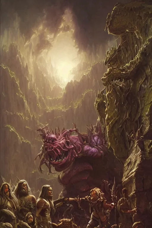 Image similar to a dungeons and dragons ogre, realistic oil painting by thomas cole and wayne barlowe and brom, lotr, dnd