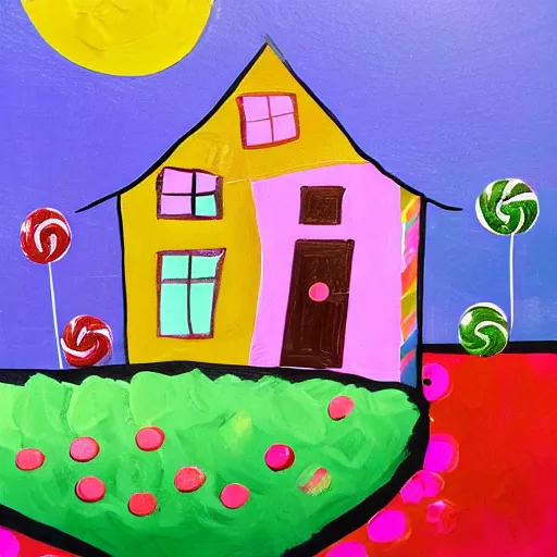 Prompt: paint of a house made of candy