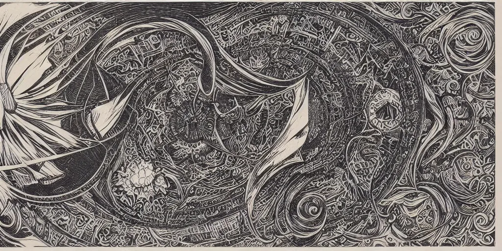 Prompt: Opalescent palace, by Aaron Horkey, woodcut illustration, pure b&w, extremely detailed