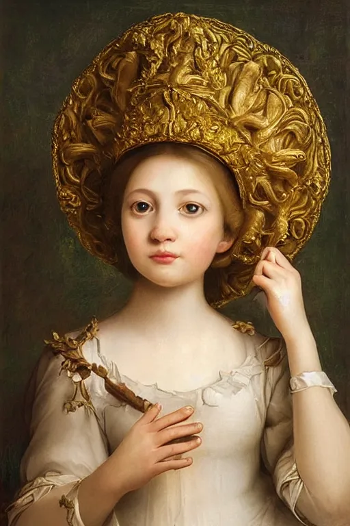 Prompt: beautiful garlic princess portrait, baroque painting, young woman made of garlic, dainty, elegant, garlic clove head