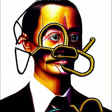 Image similar to portrait of a uncanny artist by Chor Boogie and Salvador Dali collaboration, digital art, mix of aesthetics, close up, high details