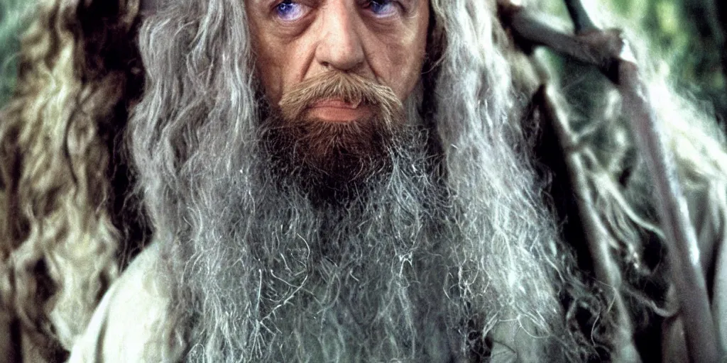 Image similar to A full color still of young Ringo Star in Gandalf makeup and costume, in The Lord of the Rings directed by Stanley Kubrick,