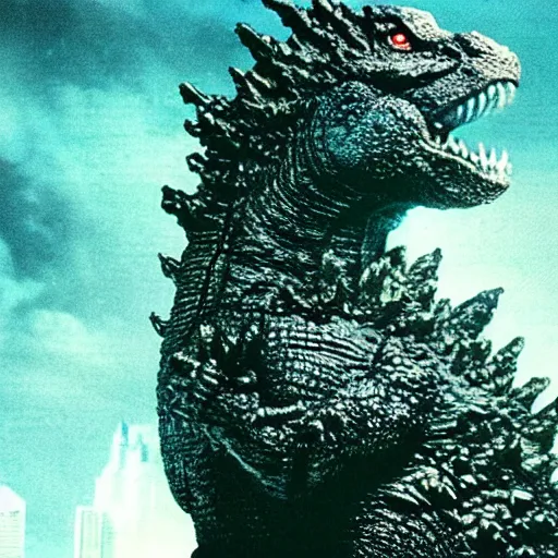 Prompt: godzilla 1 9 8 7 4 k scan or original 3 5 mm film crystal clear quality incredible detail