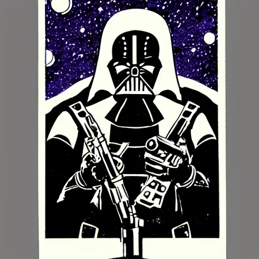 Image similar to tarot card portrait silkscreen of an angry futuristic star wars architect