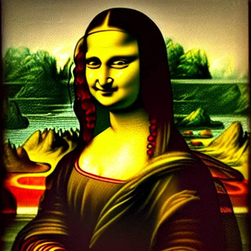 Image similar to an indian woman's painting in the style of mona lisa by leonardo da vinci