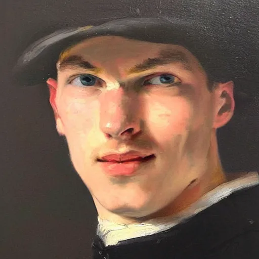 Prompt: a portrait of Max Verstappen!!!, oil painting by Rembrandt van Rijn