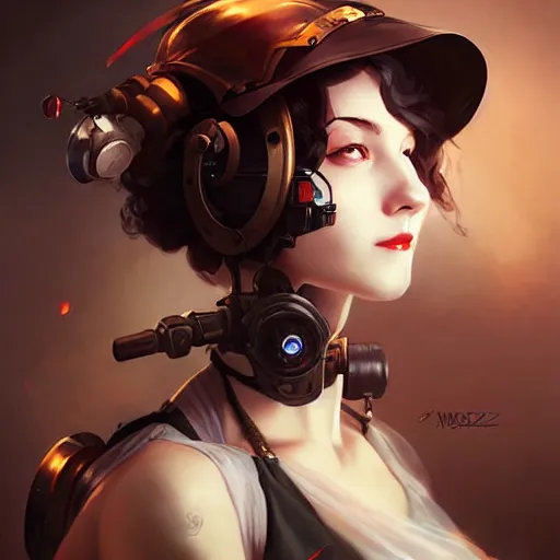 Image similar to portrait of a beautiful dieselpunk woman, by guweiz and wlop and artgerm