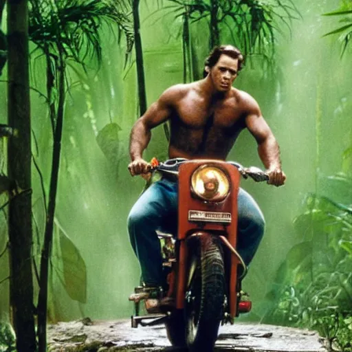 Image similar to photo of tarzan riding a motorbike