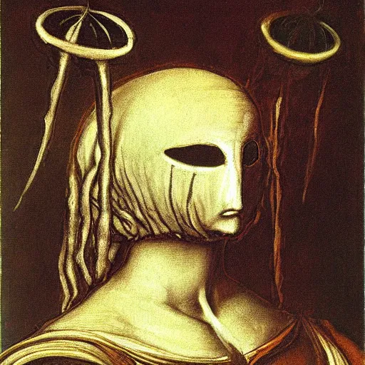 Image similar to Portrait of Hollow knight, painting by Leonardo Da Vinci , oil painting