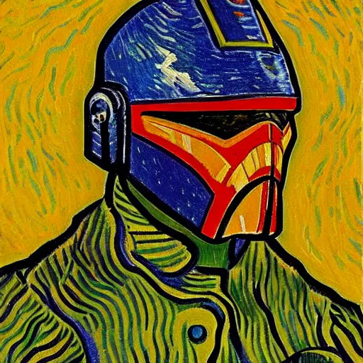 Image similar to Vincent Van Gogh style, the Mandalorian,