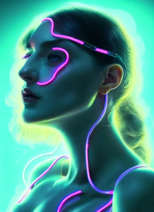 Image similar to a highly detailed long shot photo of sensual female face portrait, futurism, rococo cyber neon lighting, detailed futuristic fibonacci jewelry, profile posing, hyper photorealistic, crispy quality, digital photography, trending in pinterest, cinematic, 4 k ultra hd, art by pascal blanche, art by greg rutkowski, art by artgerm,