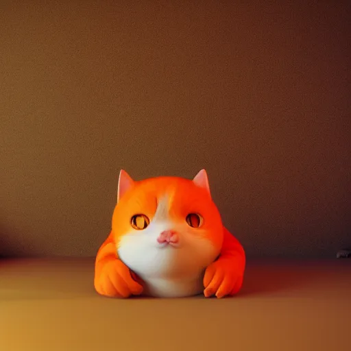 Image similar to A fat, cute orange cat in a beautiful room, cozy, octane render by Goro Fujita, details, lights, beautiful, 4K, 8K