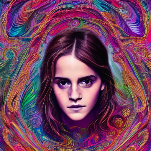 Prompt: 8k detailed psychedelic abstract illustration of Emma Watson, detailed, intricate, elegant, highly detailed, digital painting, artstation, smooth, sharp focus