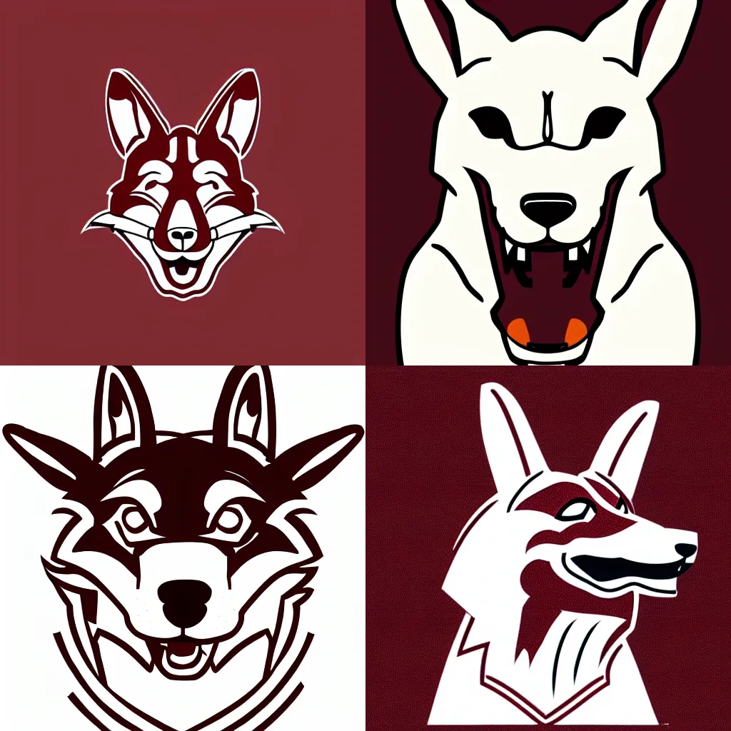 Image similar to A dingo mascot, maroon and white, NFL, simple line art, no text