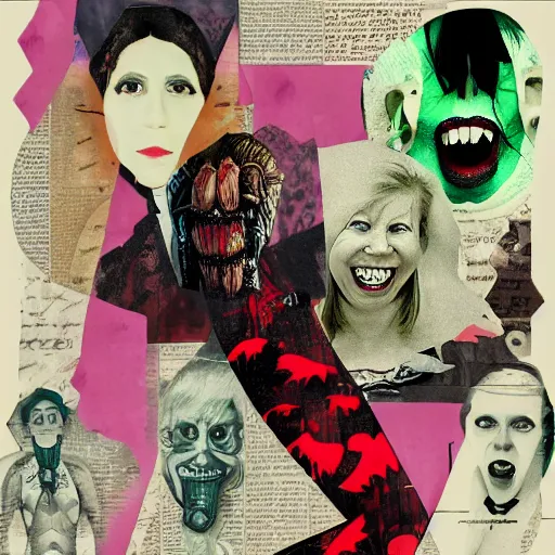 Image similar to collage artwork of monster woman