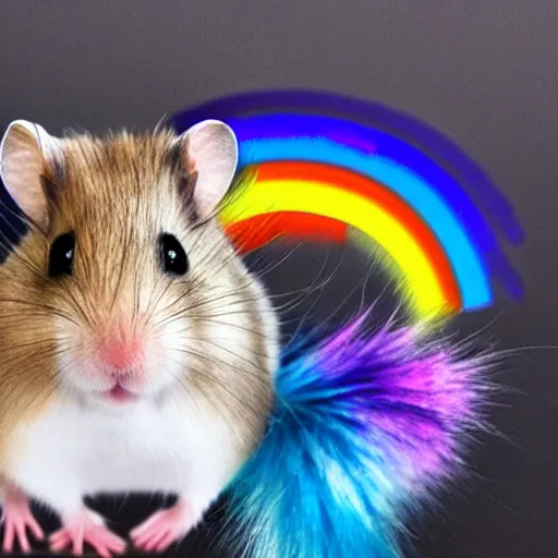 Prompt: hamster with rainbow fur
