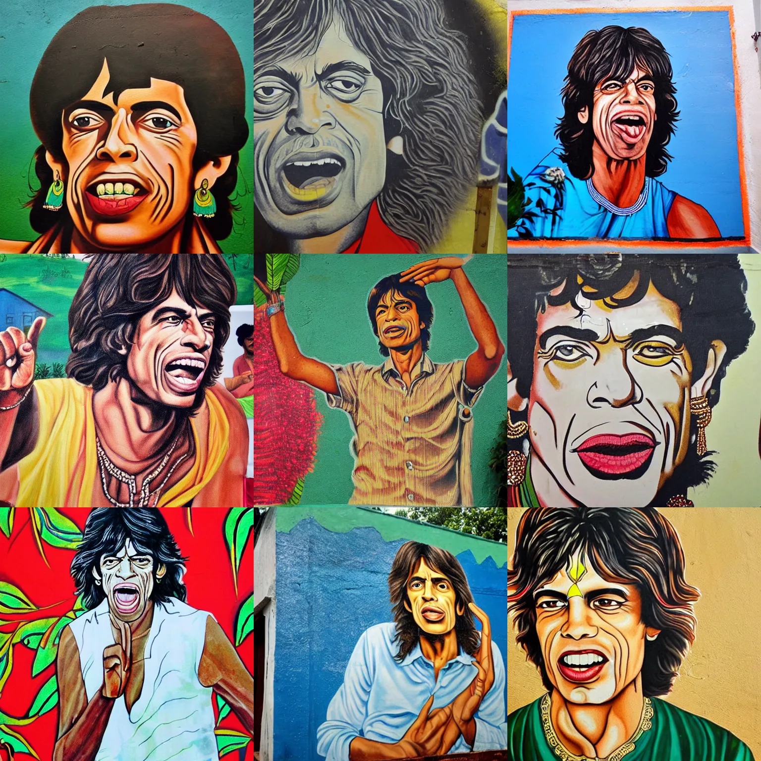 Prompt: a detailed Kerala mural painting of Mick Jagger