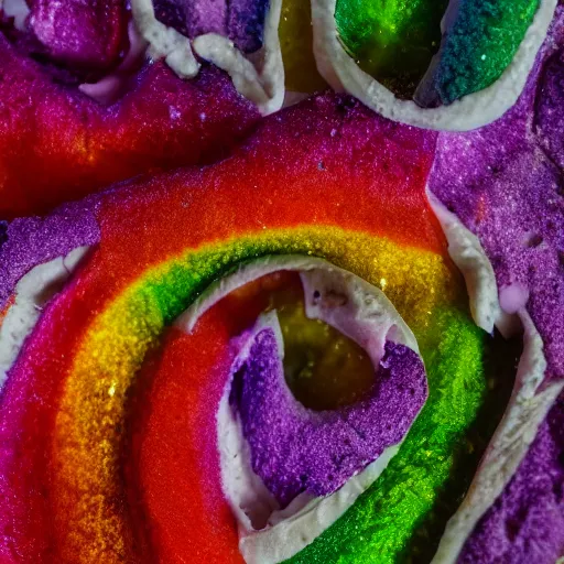 Image similar to 8 k photos of human eats rainbow, uhd details