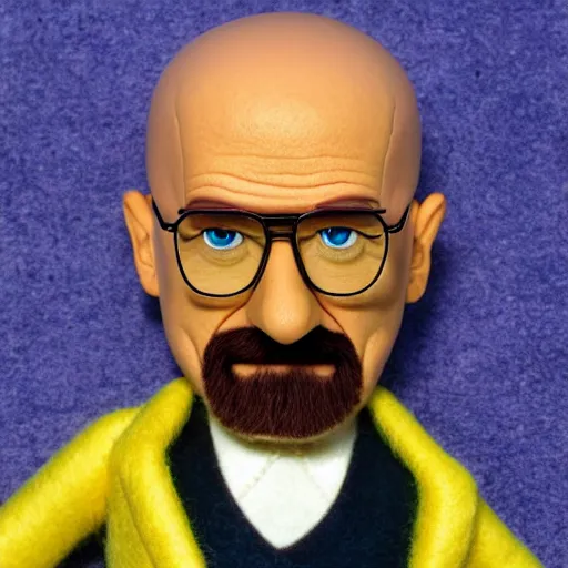 Prompt: walter white heisenberg as a muppet. highly detailed felt. hyper real photo. 4 k.