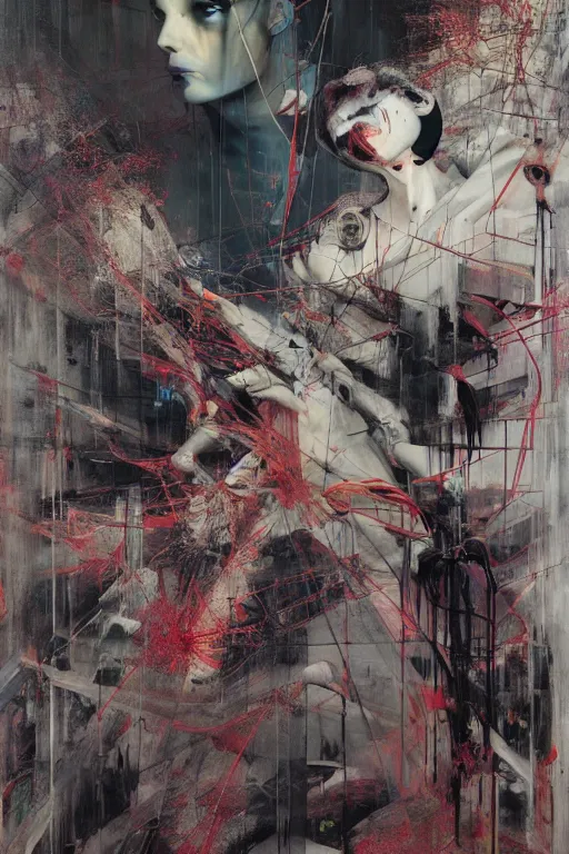 Prompt: the physical impossibility of death, dystopia in a brutalist designed space ship, hauntingly surreal, gothic, rich deep colours, painted by francis bacon, adrian ghenie, james jean and petra cortright, part by gerhard richter, part by takato yamamoto. 8 k masterpiece