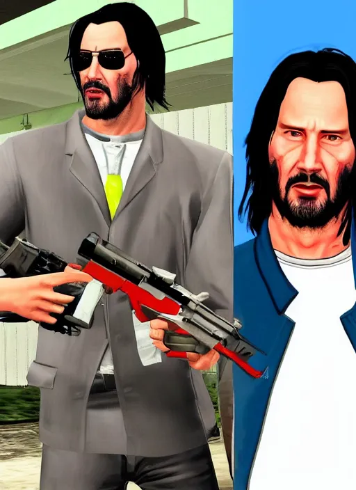 Image similar to Keanu Reeves in GTA Vice City