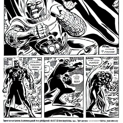 Image similar to doctor doom fighting off darkseid, art by jack kirby, steranko, ditko