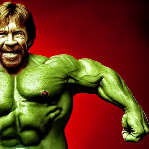 Image similar to Chuck Norris as Hulk, photo portrait