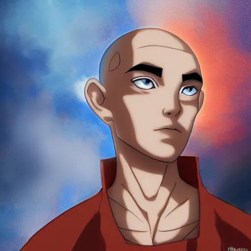 Image similar to Aang from Avatar the Last Airbender, portrait, digital art, elegant! , in avatar state, levitating