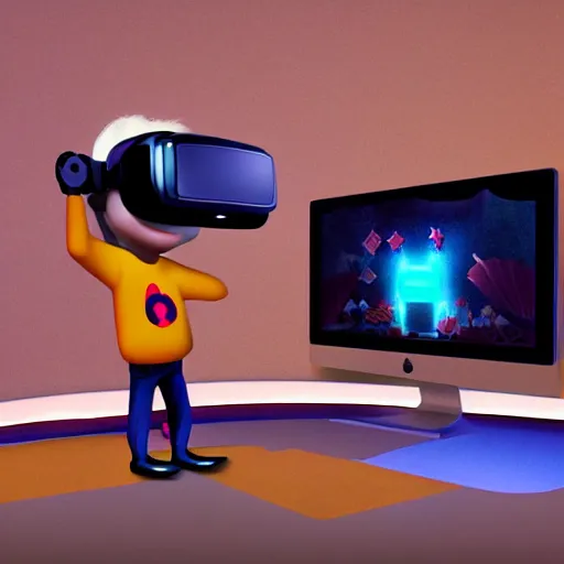 Image similar to pixar character wearing virtual reality digital art