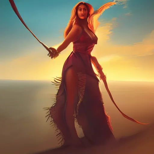 Image similar to kareena kapoor in sunset, by etienne hebinger, cgsociety, fantasy art, 2 d game art