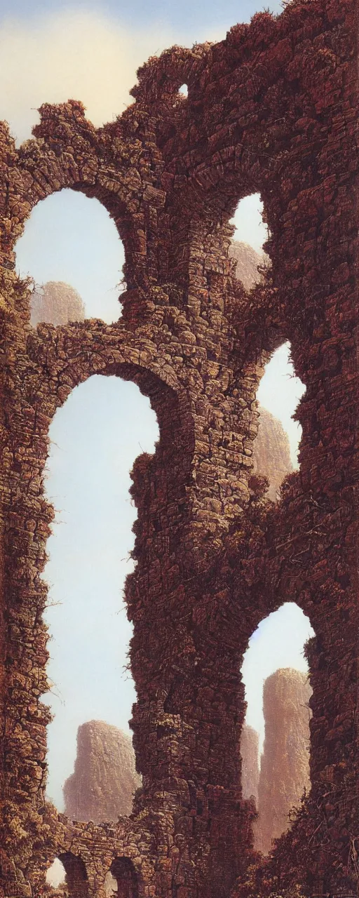 Prompt: A large stone archway, archway, through which can be seen a desolate savannah, by Bruce Pennington