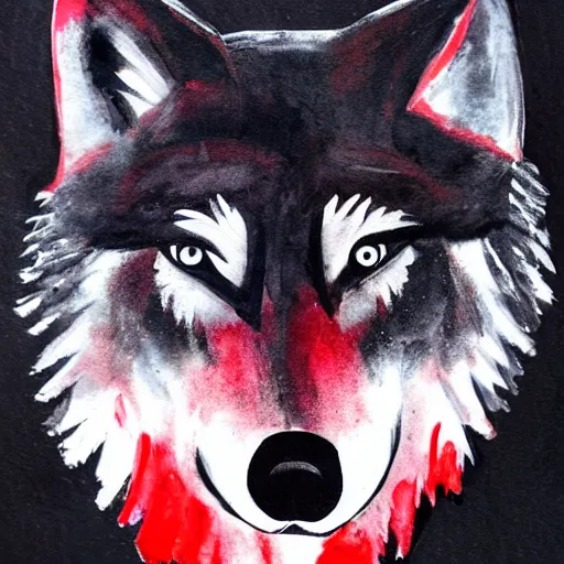 Image similar to image of a wolf painted with black and red watercolors on white paper