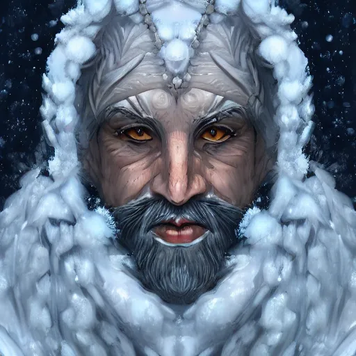 Image similar to auril, god of winter, owl faced crone, digital art, trending on artstation, portrait