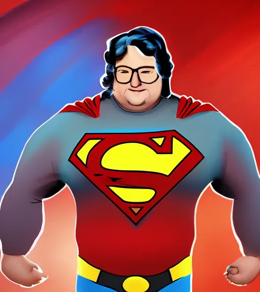 Prompt: gabe newell as a superman, digital paint