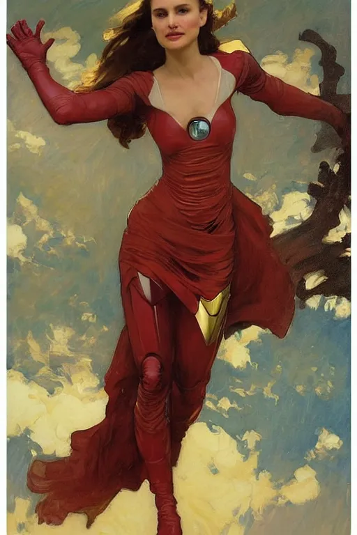 Image similar to elegant romantic portrait photo of natalie portman as iron man by greg manchess, mucha, william adolphe bouguereau, john singer sargent, sorolla, winslow homer, dean cornwell, james gurney, kilin eng, ilya repin, armor