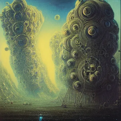 Image similar to megastructure in space, highly detailed 7 0 s scifi and beksinski style painting