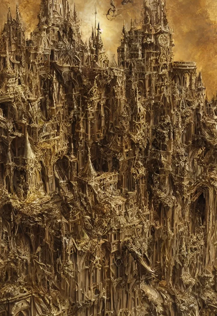 Prompt: An intricate detailed gothic golden castle by ellen jewett, tomasz alen kopera and Justin Gerard