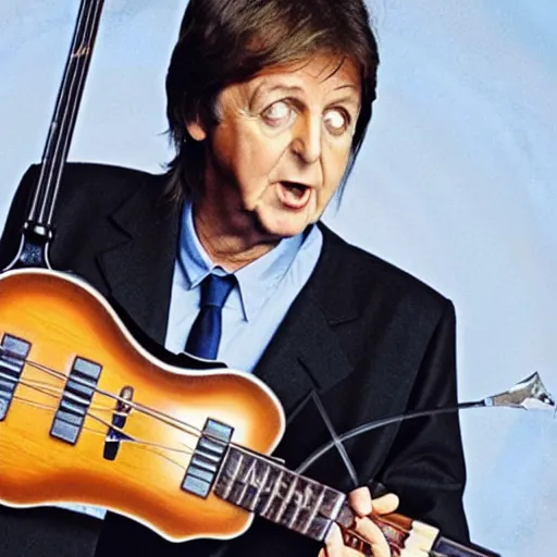 Prompt: Paul McCartney playing a Beetle guitar, 8k, high definition, highly detailed, photo-realistic