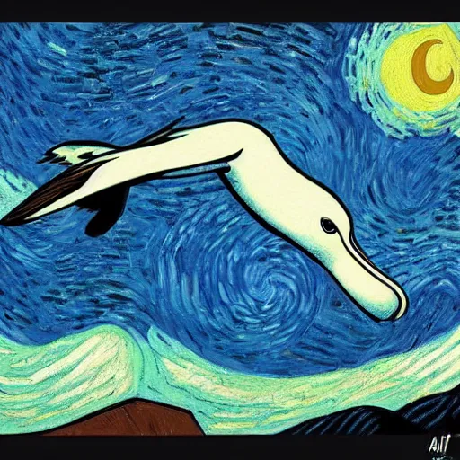 Image similar to an albatross by vincent van gogh, digital art, trending on artstation