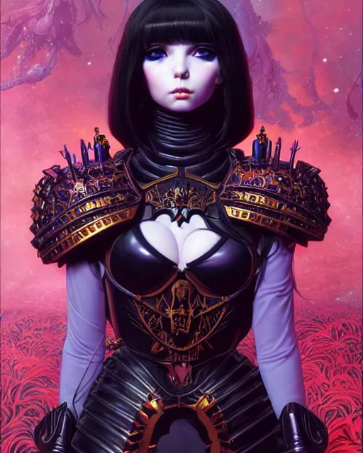 Image similar to portrait of beautiful cute goth girl in warhammer armor, art by kuvshinov ilya and wayne barlowe and gustav klimt and artgerm