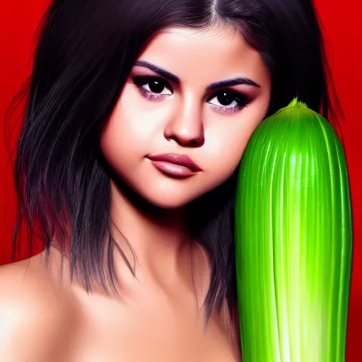 Image similar to photorealistic digital painting of selena gomez as celery, hd, artstation, 4 k wallpaper